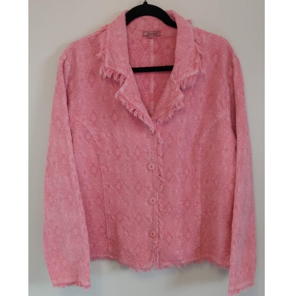 BOHO Focus 100% Cotton Fringe Trim Lagenlook Jacket XL Casual Chic Cottagecore